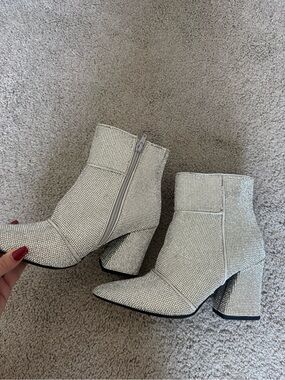 a new day Silver Rhinestone Block Heel Ankle Boots